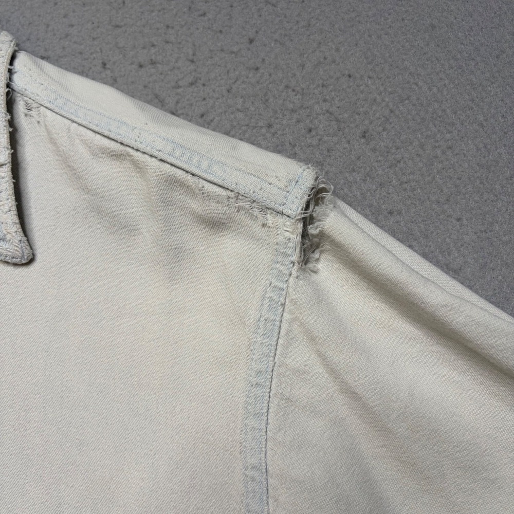 Indian Motocycle Denim Shirt Mens XL White Vintage 80s Distressed Biker Cotton - Picture 5 of 16